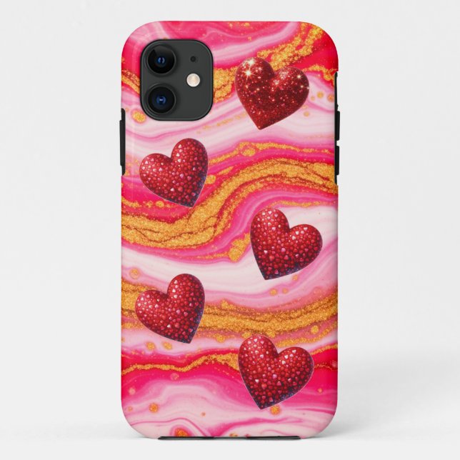 Coques Case-Mate iPhone Cœur Pailleté de Coulée Acrylique Abstraite (Dos)