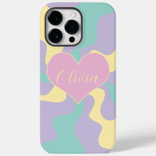 Coque Case-Mate iPhone Coeur personnalisé - Rose pastel, Jaune, Violet &