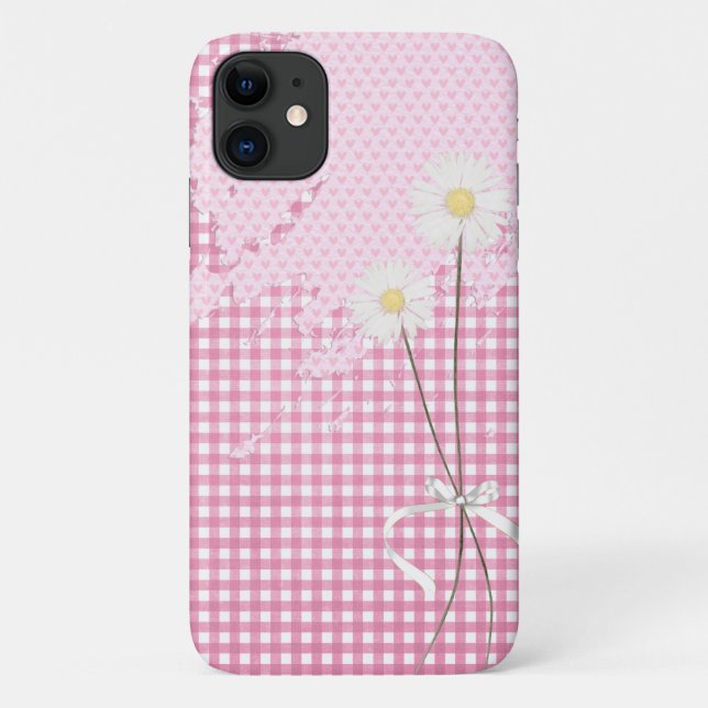 Coques Case-Mate iPhone coeur rose abstrait et marguerites (Dos)
