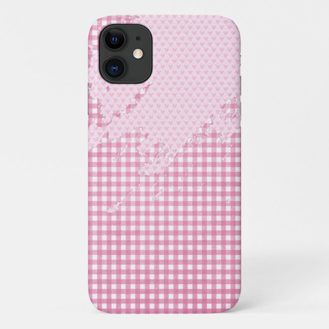 Coques Case-Mate iPhone coeur rose abstrait sur en vichy (Dos)