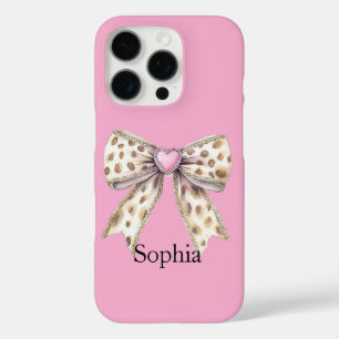 Coque iPhone 16 Pro Coeur rose Leopard Girl Bow