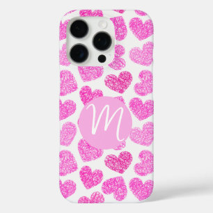 Coque iPhone 16 Pro Coeur rose mignon Doodled Saint Valentin Monogramm