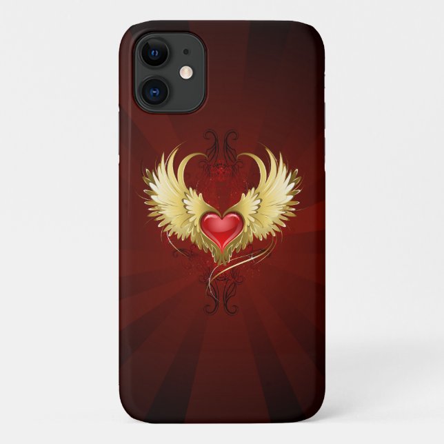Coques Case-Mate iPhone Coeur rouge avec ailes d'or (Dos)