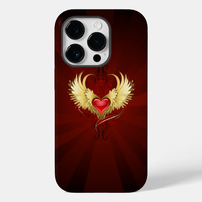 Coques Case-Mate iPhone Coeur rouge avec ailes d'or (Verso)