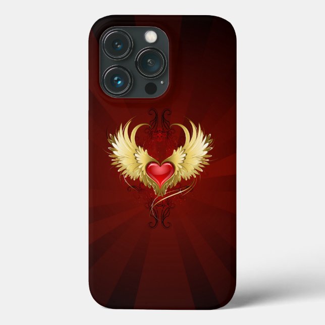 Coques Case-Mate iPhone Coeur rouge avec ailes d'or (Verso)