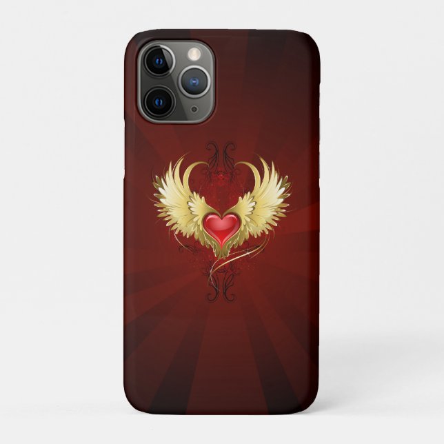 Coques Case-Mate iPhone Coeur rouge avec ailes d'or (Dos)