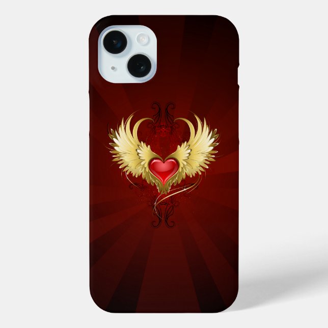 Coques Case-Mate iPhone Coeur rouge avec ailes d'or (Verso)