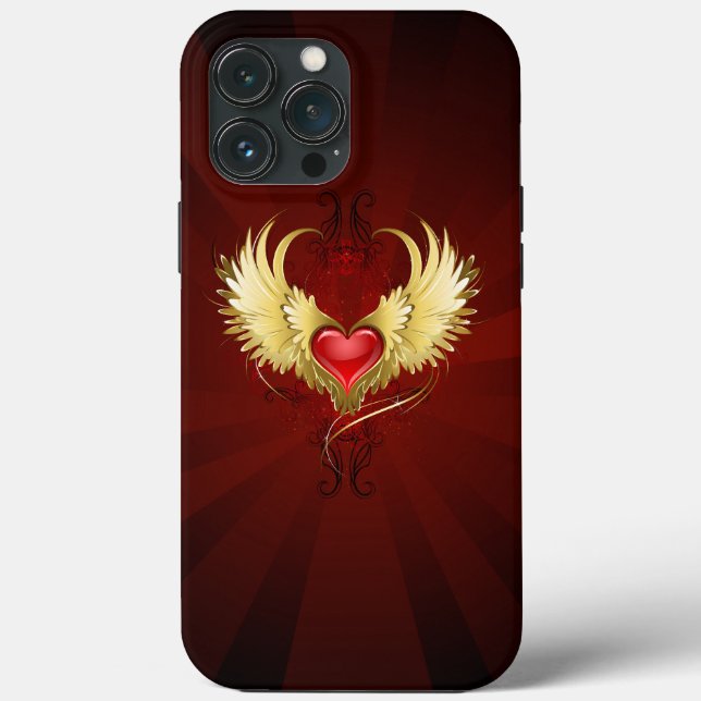 Coques Case-Mate iPhone Coeur rouge avec ailes d'or (Verso)