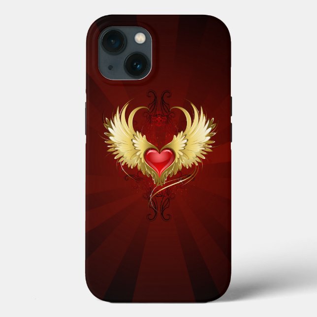 Coques Case-Mate iPhone Coeur rouge avec ailes d'or (Verso)