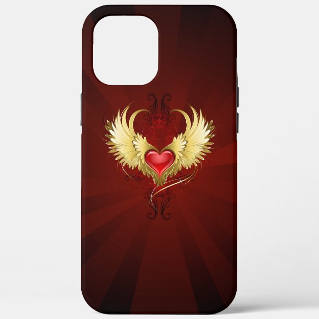 Coques Case-Mate iPhone Coeur rouge avec ailes d'or (Verso)