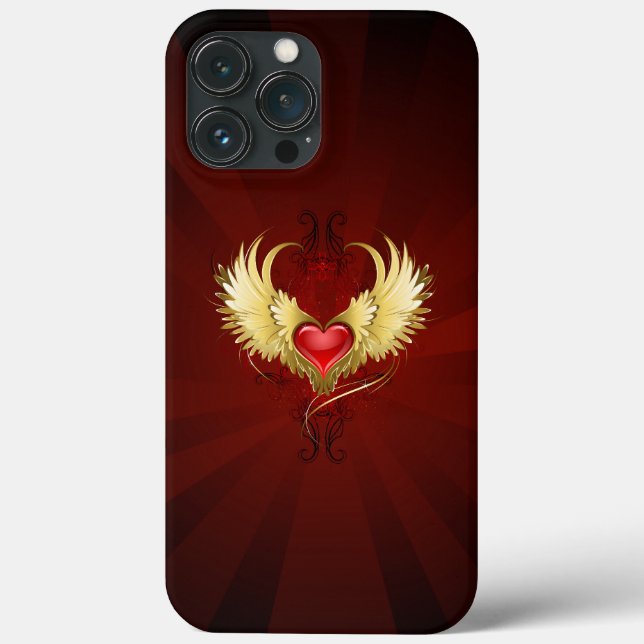 Coques Case-Mate iPhone Coeur rouge avec ailes d'or (Verso)