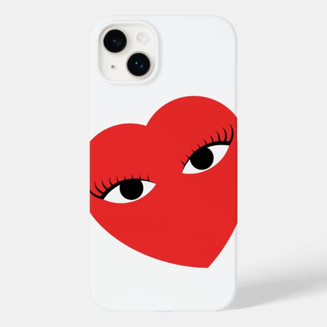 Coques Case-Mate iPhone Coeur rouge super mignon avec yeux sur blanc (Verso)