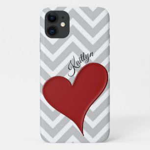 Case-Mate iPhone Case Coeur rouge sur la bande de Chevron gris