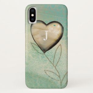 Coque iPhone X Coeur vintage Turquoise Avec Monogramme Initial