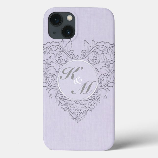 Coques Case-Mate iPhone CoeurChic Lavender lin Damask coeur (Verso)