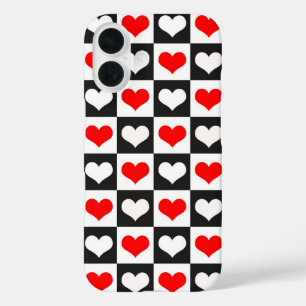 Coque Pour iPhone 16 Cœurs à carreaux rouges et blancs