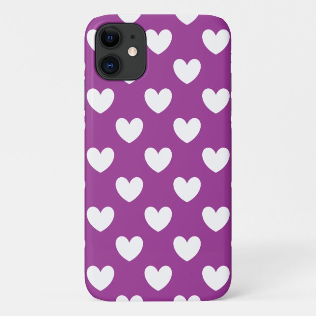 Coques Case-Mate iPhone Cœurs à pois blancs sur violet (Dos)