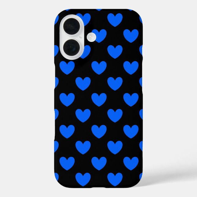 Coques Case-Mate iPhone Cœurs à pois bleus sur fond noir (Verso)