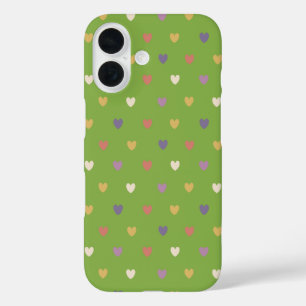 Coque Pour iPhone 16 Cœurs à pois sur fond de verdure verte