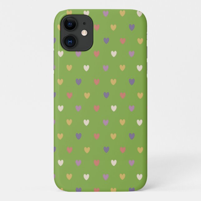 Coques Case-Mate iPhone Cœurs à pois sur verdure verte (Dos)