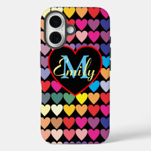 Coque Pour iPhone 16 Cœurs Arc-en-Ciel Personnalisés