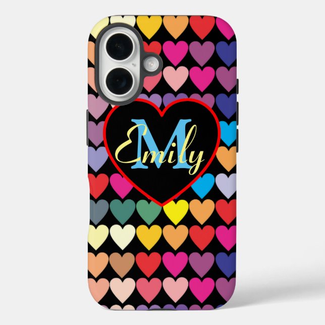 Coques Case-Mate iPhone Cœurs Arc-en-Ciel Personnalisés (Verso)