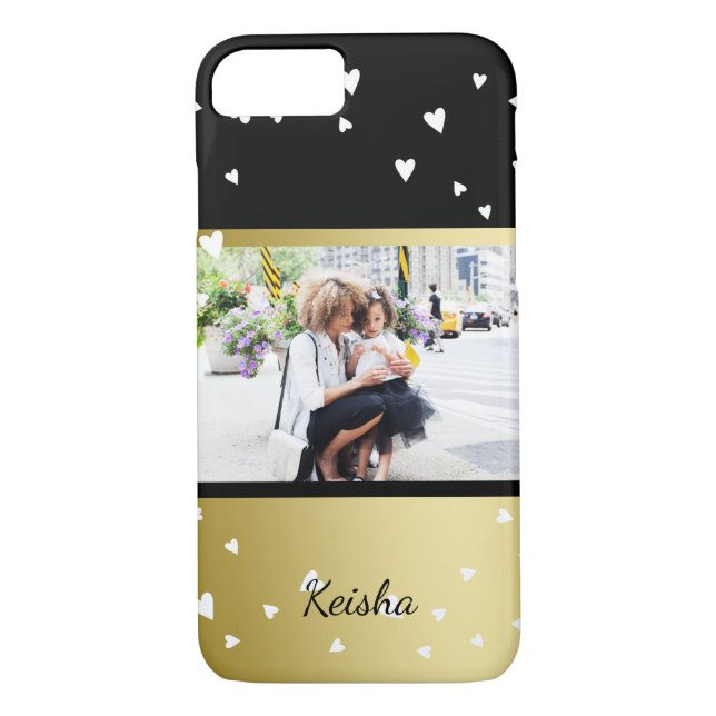 Coques Case-Mate iPhone Coeurs arrosés| Black Faux Gold| Photo personnalis (Dos)