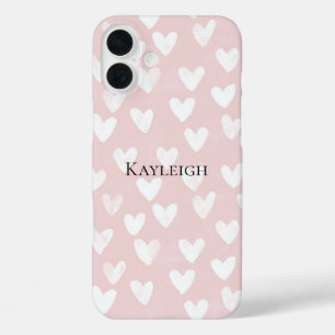 Coque Pour iPhone 16 Plus Coeurs blancs roses