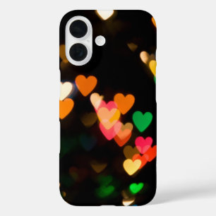 Coque Pour iPhone 16 Cœurs Bokeh sur fond noir