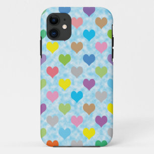 Coque Case-Mate iPhone Coeurs colorés motif sur arrière - plan bleu