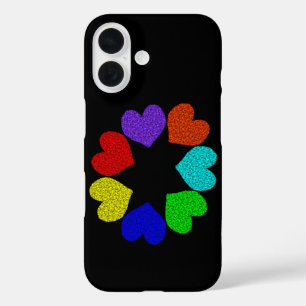Coques iPhone 16 Cœurs d'amour arc-en-ciel floral