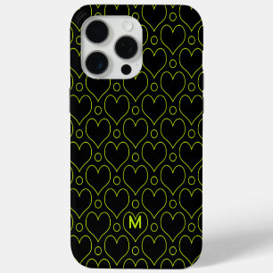 Coque Case-Mate iPhone Cœurs d'amour et motif à pois en vert citron