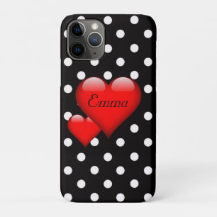 Coque iPhone 11 Pro Cœurs d'amour motif pois monogramme