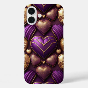 COQUE POUR iPhone 16 PLUS COEURS D'AMOUR PURPLE ET OR VALENTINE