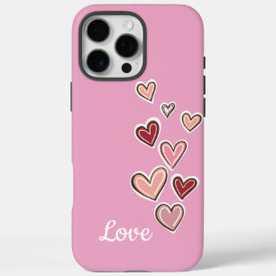 Coque iPhone 16 Pro Max Coeurs d'amour rose fille