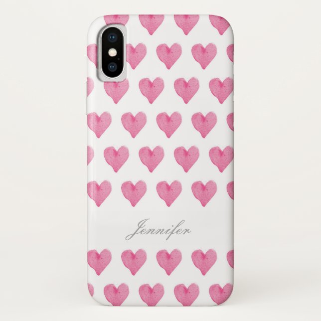 Coques Case-Mate iPhone Coeurs d'aquarelle avec le cas nommé (Dos)