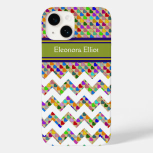 Coque Pour iPhone 14 Cœurs de couleur monogrammés & chevron