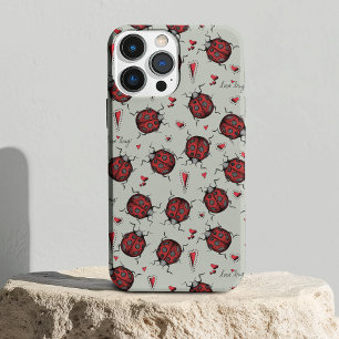 Case-Mate iPhone Case Coeurs de Ladybugs verts et rouges Coeurs d'amour 