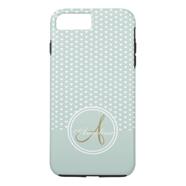 Coques Case-Mate iPhone Coeurs de menthe monogramme (Dos)