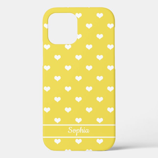 Coques Case-Mate iPhone Coeurs de nom personnalisé de couleur jaune motif (Verso)
