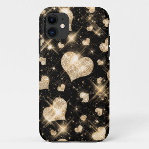 Coque iPhone 11 Coeurs de parties scintillantes d'or
