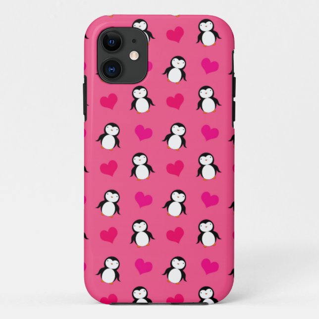 Coques Case-Mate iPhone Coeurs de pingouin rose mignon motif (Dos)