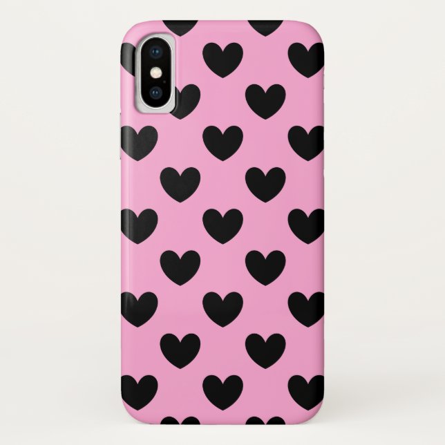 Coques Case-Mate iPhone Coeurs de polka noir sur coton bonbon rose (Dos)