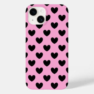 Coque Case-Mate iPhone Coeurs de polka noir sur coton bonbon rose