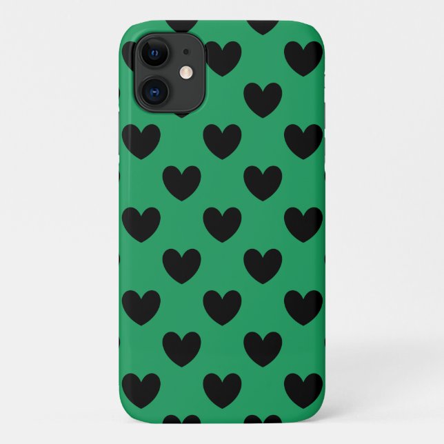 Coques Case-Mate iPhone Coeurs de polka noir sur Kelly green (Dos)