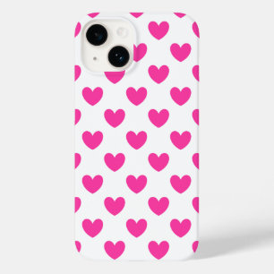 Coque Case-Mate iPhone Coeurs de polka rose Fuchsia sur blanc