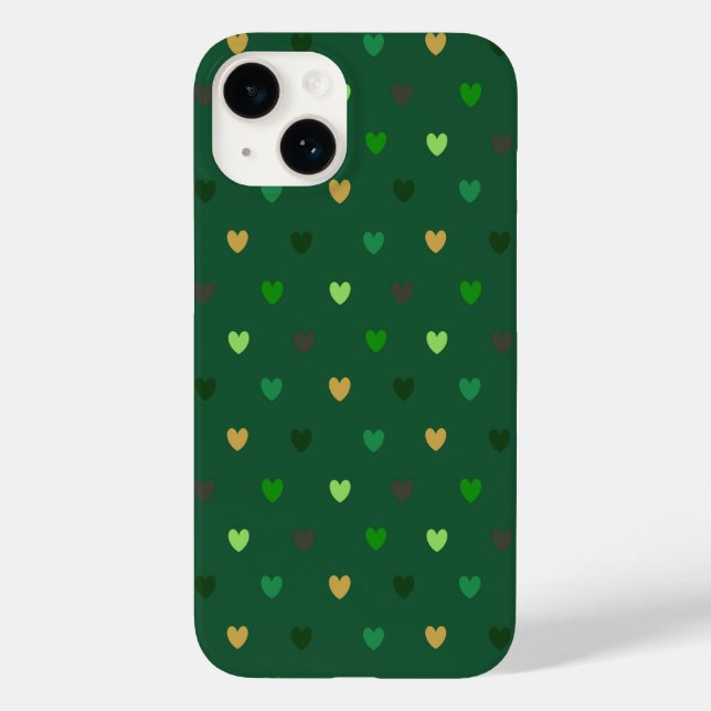 Coques Case-Mate iPhone Coeurs de Polka sur vert de forêt (Verso)
