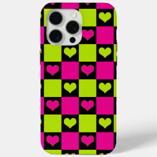 Coque Case-Mate iPhone Coeurs de tableau de bord - Vert citron, rose chau