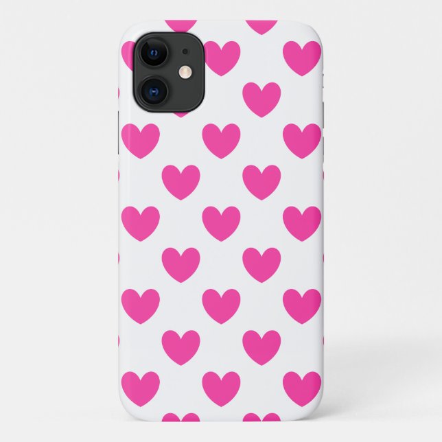 Coques Case-Mate iPhone Cœurs en pointillés rose fuchsia sur fond blanc (Dos)