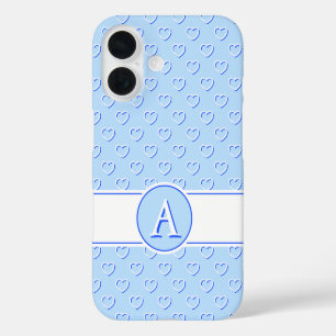 Coque Pour iPhone 16 Cœurs Enchantés Sur Fond Bleu Clair Et Votre Monog
